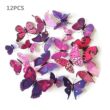 Wall Sticker 12pcs 3d Butterfly Pvc Removable Purple