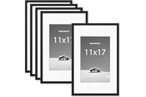 Venusmiles 11x17 inch Picture Frame, 11x17 Photo Frames with Removable Mat - High Definition Plexiglass - Vertical and Horizontal Display - Wall Hanging Frame - Black, 5 Pack
