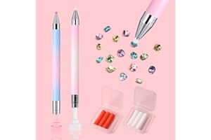 XEAOHESY 2 Pieces Rhinestone Picker Tool Diamond Art Refillable Wax Pen for Diamond Painting Nail Dotting Tool With 6pcs Wax Refills（Pink&Blue）