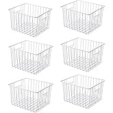 lonpute Freezer Basket Organizer, Refrigerator Metal Wire Storage Divider, Household Container Bins with Handles for Kitchen, Pantry, Cabinet, Closets - Pearl White (6, 11in x 10in x 5.5in)