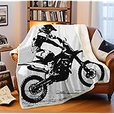 SHOMPE Dirt Bike Throw Blanket Motocross Racer Extreme Sports Printed Soft 3D Cool Plush Sherpa Kids Men Boys Girls Fleece Blankets 50"x 60"