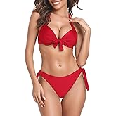 RELLECIGA Women Push Up Bikini Set Knot Front Underwire Swimsuits Low-Rise Bathing Suit
