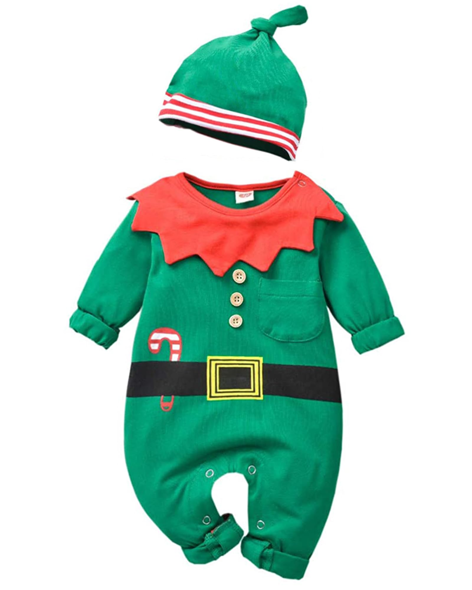 Photo 1 of Aalizzwell Infant Baby Boys Girls First Christmas Outfit Xmas Romper Elf Santa Clothes (Green, 6-12 Months)