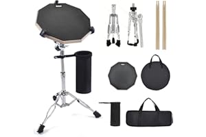 Seteol Drum Practice Pad Set, 12 Inch Double Sided Silent Drum Pad with Storage Bag + Adjustable Snare Drum Stand with Carry 