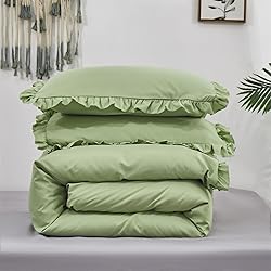 Luxlovery Sage Green Ruffle Comforter Set King Boho
