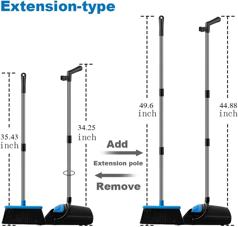 UDAODFA Premium Dustpan And Cleaning Broom Combination Of Stainless Steel Extra Long Handle Broom Is Easy To Clean And Assemble, Durable And Foldable For Home, Room, Office, Lobby Use (Black And Blue): Kitchen & Dining
