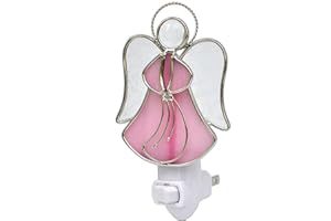 COOWIND Stained Glass Angel Night Light Decorative Accent Lite Wall Plug in Nightlight for Hallway Bedroom Bathroom Kitchen Nature Themed Home Décor