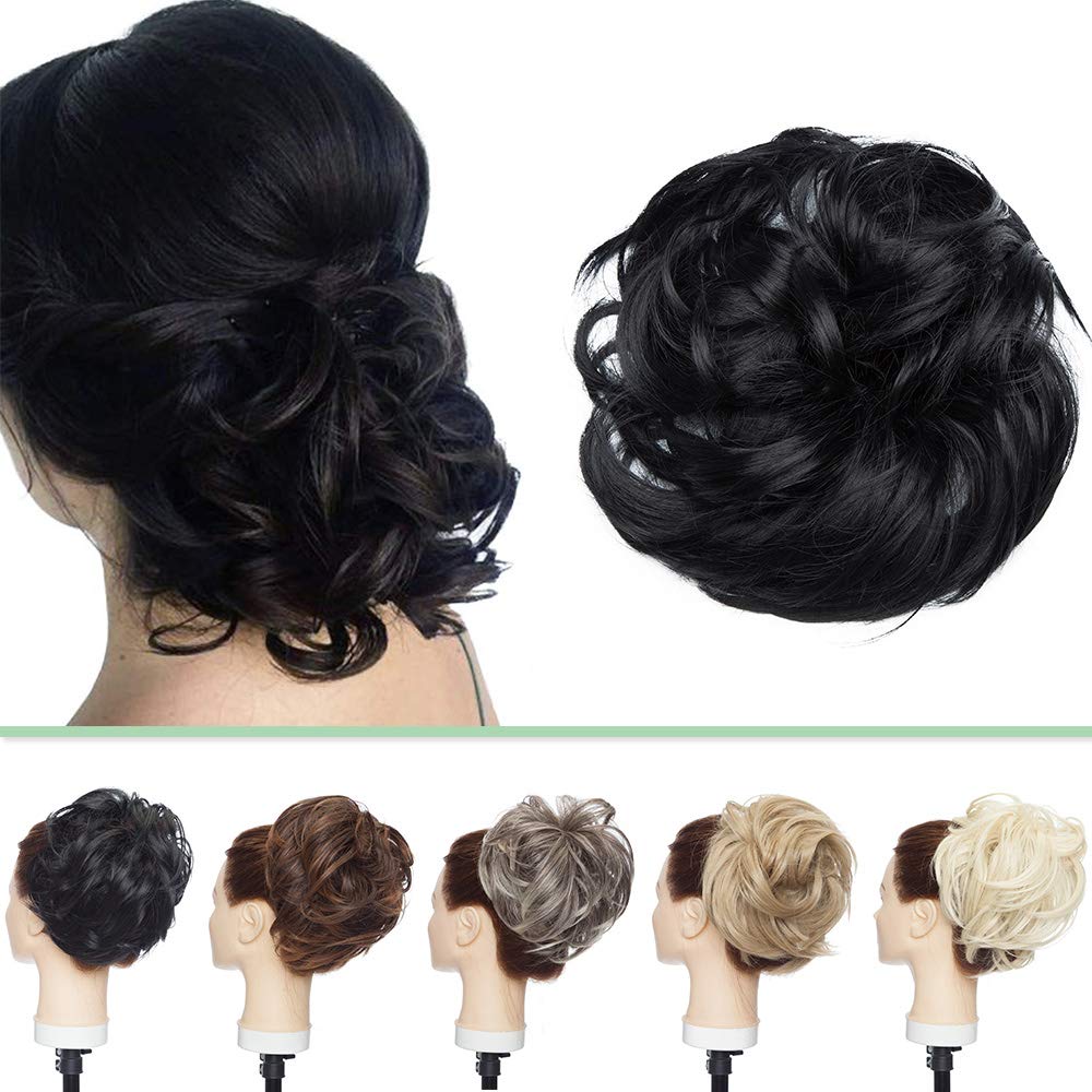 Messy Bun Hair Piece Extensions Tousled Updo Hair Extension Thick Ponytail Hair Band Updo Hairpiece Synthetic Ponytail Hairpiece [Black]