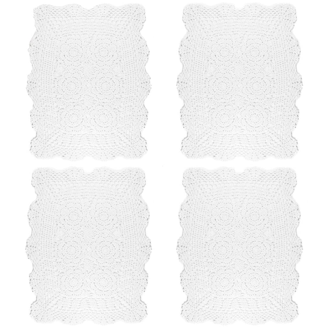 kilofly Handmade Crochet Cotton Lace Table Placemats Doilies Value Pack [Set of 4], White — image 1