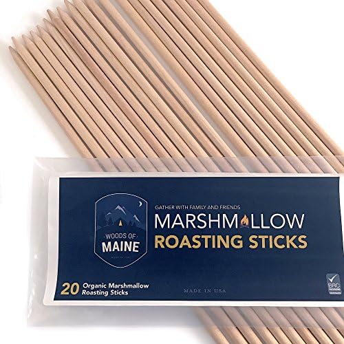 American-Made White Birch Marshmallow and Hotdog Roasting Sticks - a healthier alternative to imported bamboo or metal. BRC Food Grade Certified, Kosher. 20 count Family Pack (30'' long, 6mm thick)