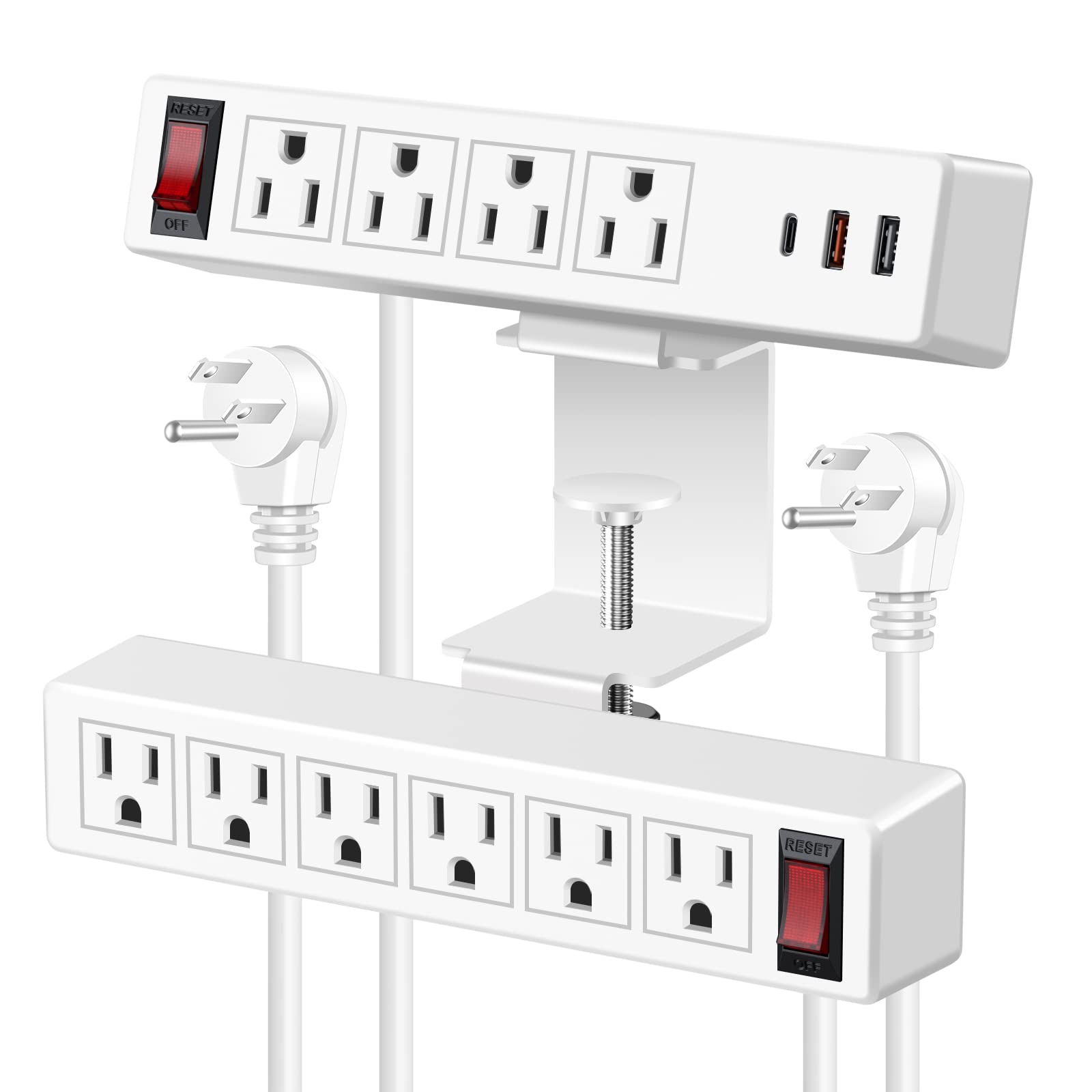 VILONG Desk Clamp Power Strip with USB, 2 in 1 Dual