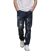 Gold Toucher Men's Slim Fit Stretch Printed Jeans Patchwork Skinny Straight Denim Pants