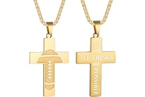 HattiDoris Football Cross Necklace for Boys Inspirational Bible Verse Cross Pendant Stainless Steel Chain 22+2 inch Football Sports Jewelry Football Gift for Men Women