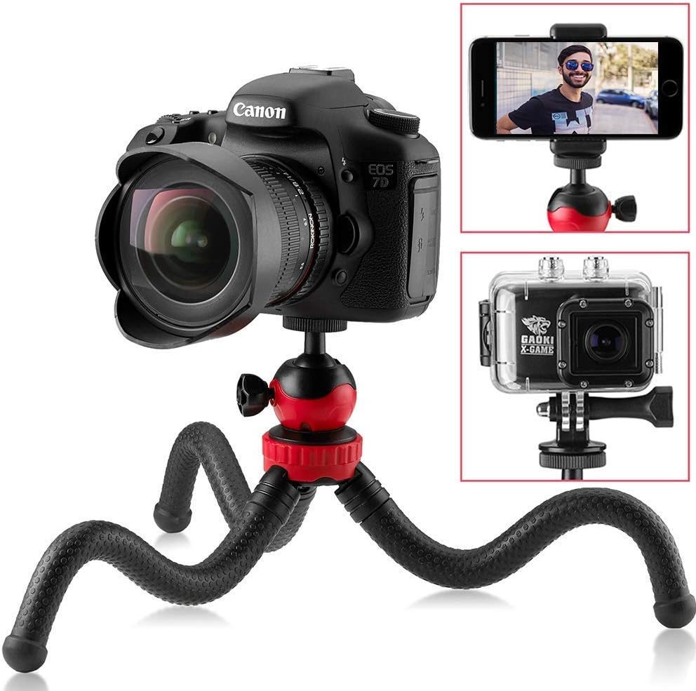 Flexible Tripod for iPhone, 12" Smartphone Tripod + High-Speed Bluetooth Remote for iPhone, Samsung, Compact Gorilla Tripod Stand 360° for GoPro, Cell Phone and DSLR Camera (Tripod)