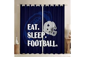 HOMEWISH American Football Boys Window Curtains,Rugby Football Helmet Fashion Window Drapes for Boys Men,Cowboy Sports Games Lovers Dark Blue Unique Window Treatments Grommet Top 2 Panel Set,38Wx45L inch