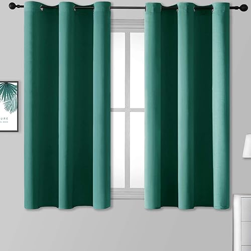 Rutterllow Blackout Curtains for Bedroom, Thermal Insulated Room Darkening Curtains 2 Panels for Living Room, Grommet Top (38x45 Inch, Turquoise)