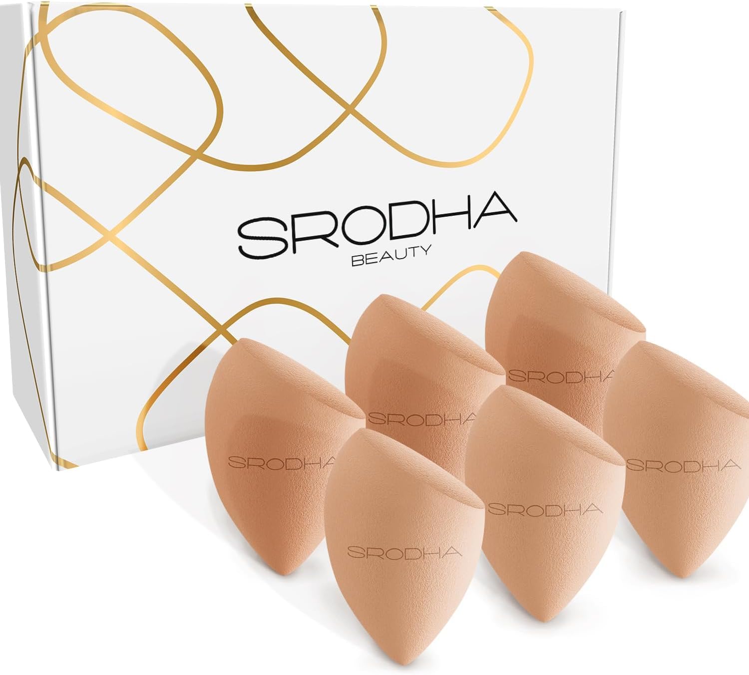 SRODHA Beauty Make Up Sponges Set | 6 Piece Pack | Liquid Makeup Blender Sponge Sets | For Blending Face Complexion Foundation Concealer Cream Products Powder (Tapered Nude)