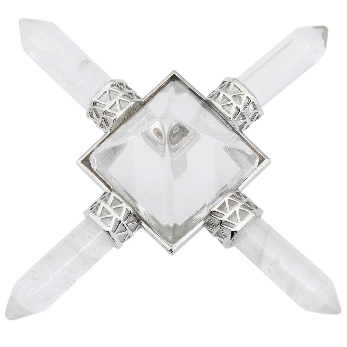 Nupuyai Energy Generator Pyramid 4 Points Rock Crystal Energy Generator Healing Stone for Reiki Meditation