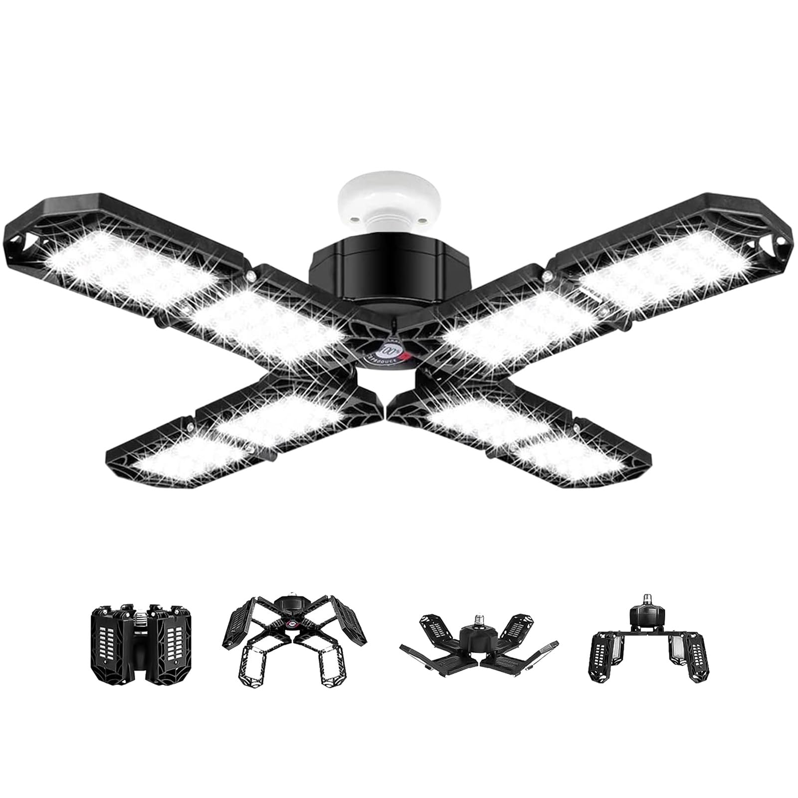 FANFX Garage Light 150W Led Garage Ceiling Lights 50000H Super Bright Workshop Light 6500K Garden Shed Lighting with 8 Adjustable Lights Panels