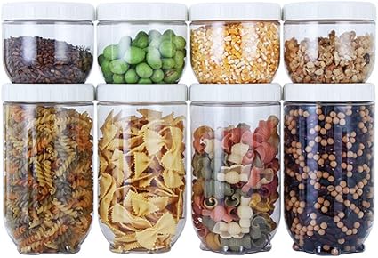 Amazon ふた付き食品収納ボックス 穀物 乾物貯蔵容器透明密閉缶 8パック キッチンストッカー Hongbanlemp キッチンストッカー 通販