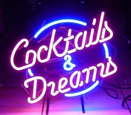 Neonreklame-Schild aus Echtglas „Cocktails und Dreams“, für Zuhause, Bars, Clubs, Garagen, Wandmontage, Größe: 43,2 x 35,6 cm