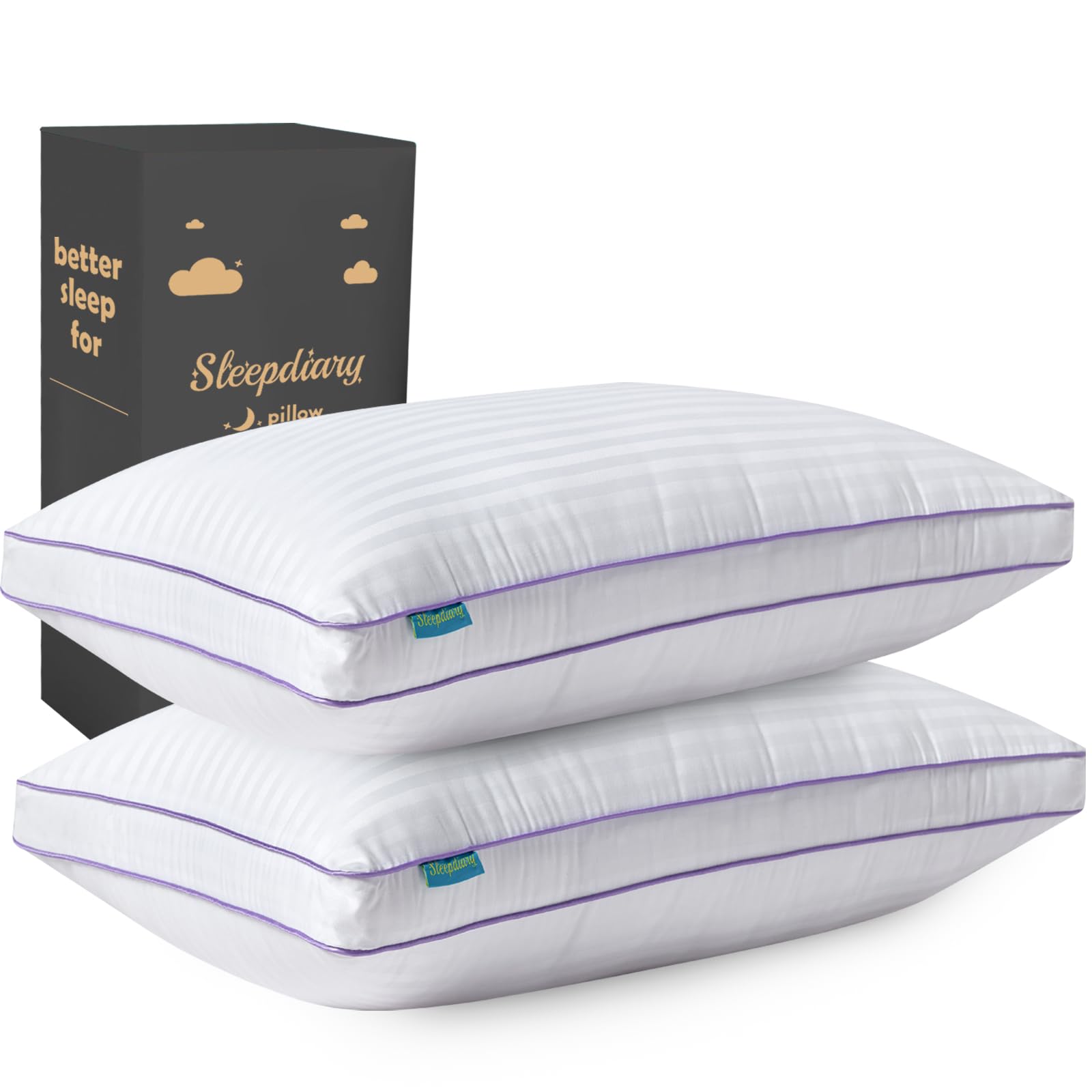 Photo 1 of SLEEPDIARY Pillows Queen Size Set of 2,Hotel-Quality Bed Pillows with Zipper for Adjustable Loft, Machine Washable, Down Alternative Filling for Back, Side & Stomach Sleepers, White