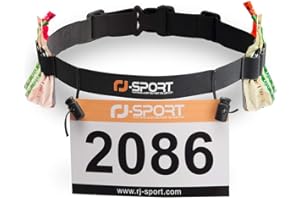 RJ-Sport Race Number Belt - Triathlon Race Belt Bib Holder with 6 Energy Gel Loops for Triathalon, Marathon, Running and Cycling