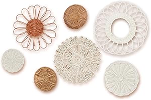 MeraMera Wall Decor Set of 7, Rattan Flower Wall Decor,Nursery Wall Decor,Nursery Decor,Boho Wall Decor