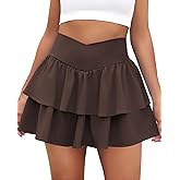 DLOODA Women's Ruffle Tennis Skirt with Shorts Pockets Athletic Crossover Layered Skorts Golf Running