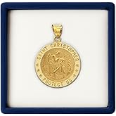 CROSS + CROWN Premium 14K Yellow Gold, Durable Double-Bonded Pendant for Necklace, Women & Mens Gold St Christopher Medal & Premium Jewelry Box, Handcrafted Religious Jewelry in the USA