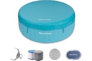 RELXTIME Portable Hot Tub Inflatable Spa, 2-4 Person Blow Up Hottub Outdoor Hot Tub with 130 Bubble Jets, Built in Heater Pump, Energy Efficient Inflation Cover, Accessory
