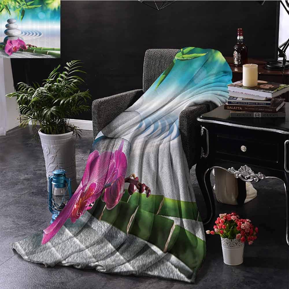 Luoiaax Spa Decor Collection Commercial Grade Printed Blanket Sand Orchid and Massage Stones in Zen Garden Sunny Day Meditation Picture Print Queen King W57 x L74 Inch Blue Gray Green Pink
