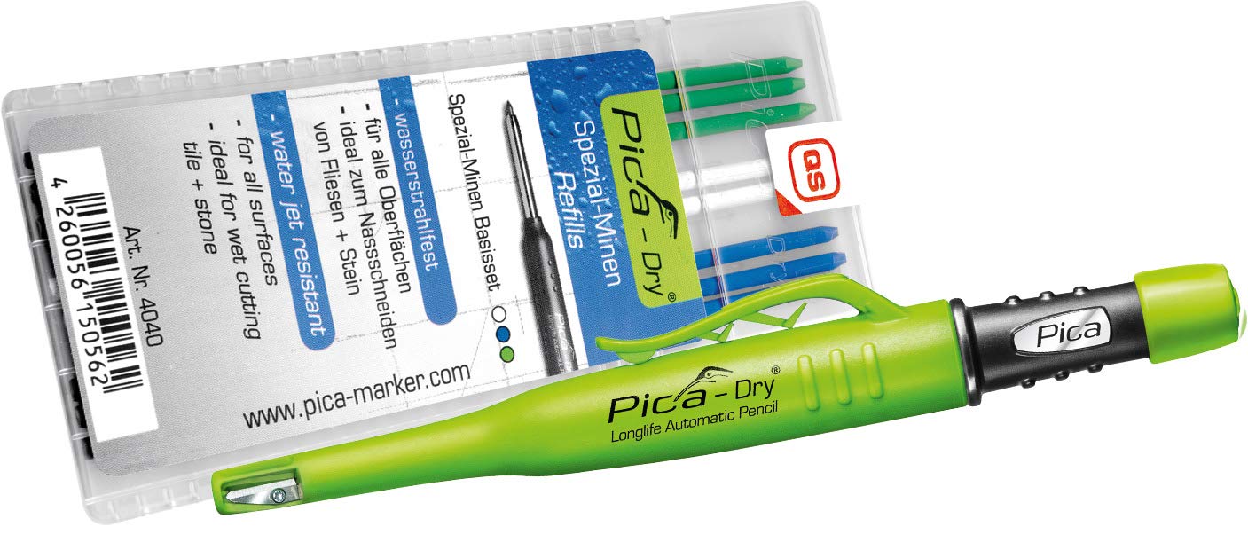 Pica 3030 + 4040 Dry Pen including Special Lead Base Set, Carpenter's Pencil, Green, Blue, White