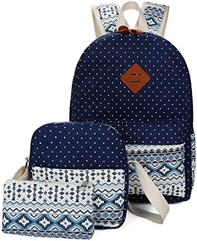 Viniolve Canvas Dot Backpack Cute Lightweight Bookbag School Shoulder Bags for Teen