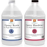 Epoxy Resin 1 Gallon Kit | 1:1 Resin and Hardener for High Gloss Coatings | for Bars, Table Tops, Flooring, Art, Bonding, Filling, Casting | Safe for Wood, Metal, Stone, Fiberglass &amp; More!