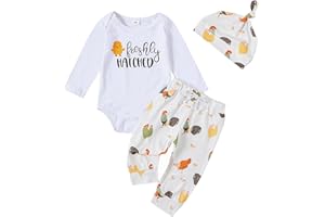 SAYOO Baby Layette Set Infant Boy Farm Animals Bodysuit Clothes Letter Romper+Pants Newborn Coming Home Outfit with Hat