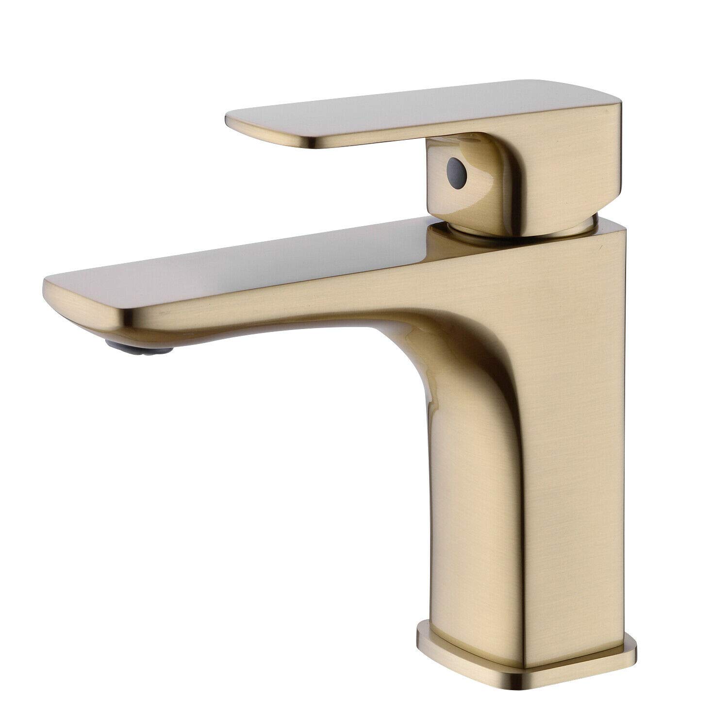 Bathroom Basin Sink Mixer Taps Square Solid Brass Faucet Tap Single Handle Deck Mounted,Brushed Gold