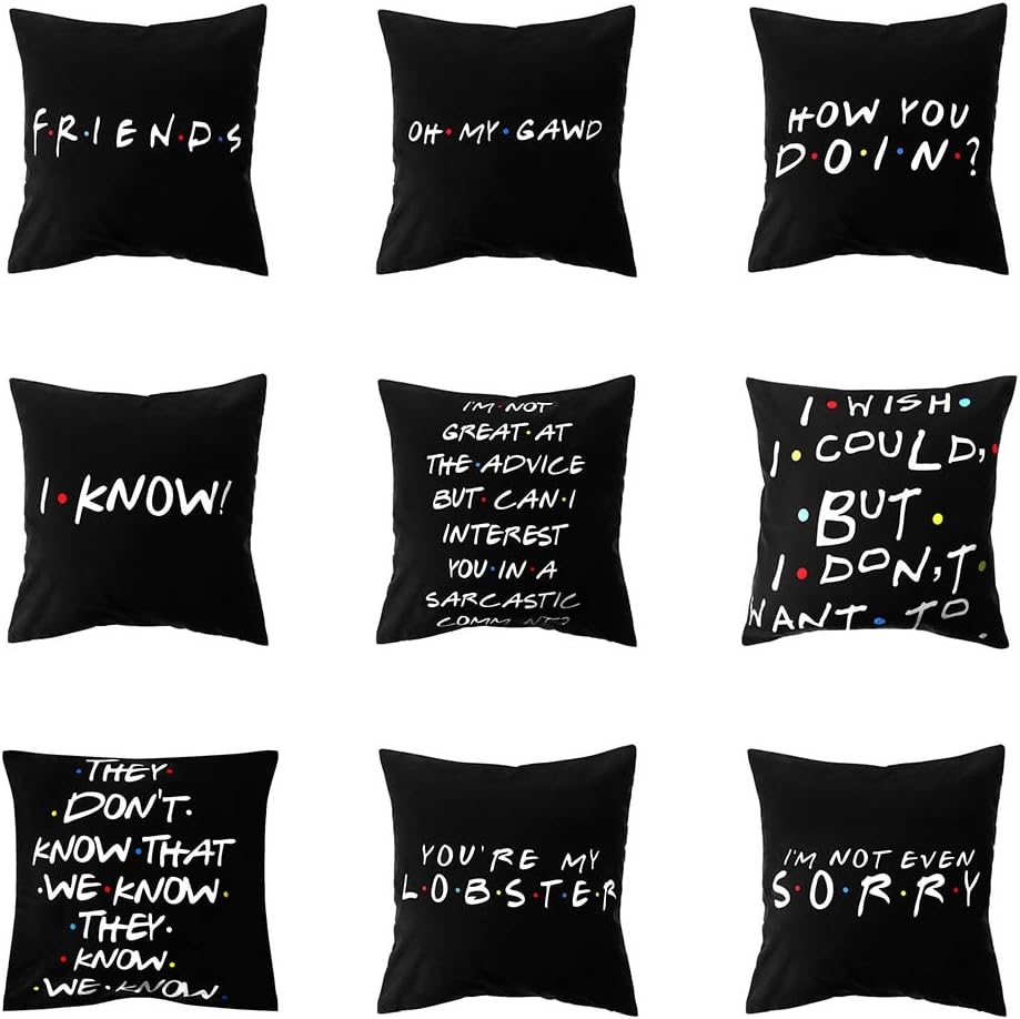 Pqhg pillow 18"x18" Classic Friends Tv Show Pillow Cases Funny Printed Black Pillow Covers Polyester
