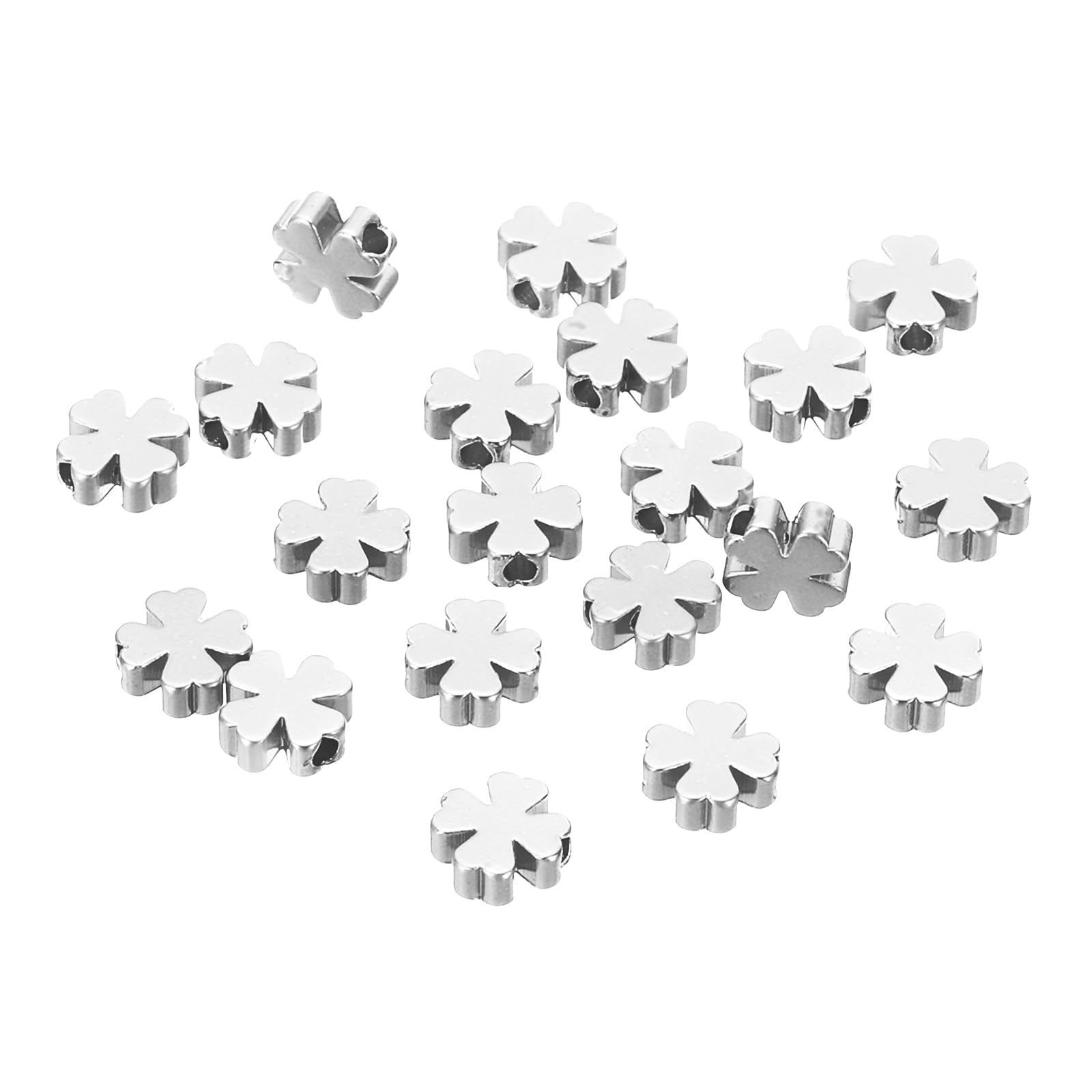 PATIKIL 8mm Four-Leaf Spacer Beads, 20 Pcs Lucky Leaf Shaped Brass Beads Gold Plated Loose Charm Beads for Jewelry Making DIY Bracelet Necklace Earrings, Silver