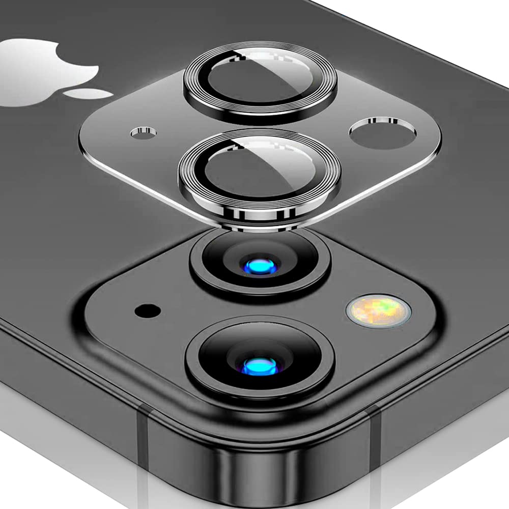 Niboow Camera Lens Protectors for iPhone 14/14 Plus, Aluminum Alloy 9H Tempered Glass Anti Scratch Camera Cover, HD Full Cover Camera Lens Protector Film for iPhone 14/14 Plus - Black