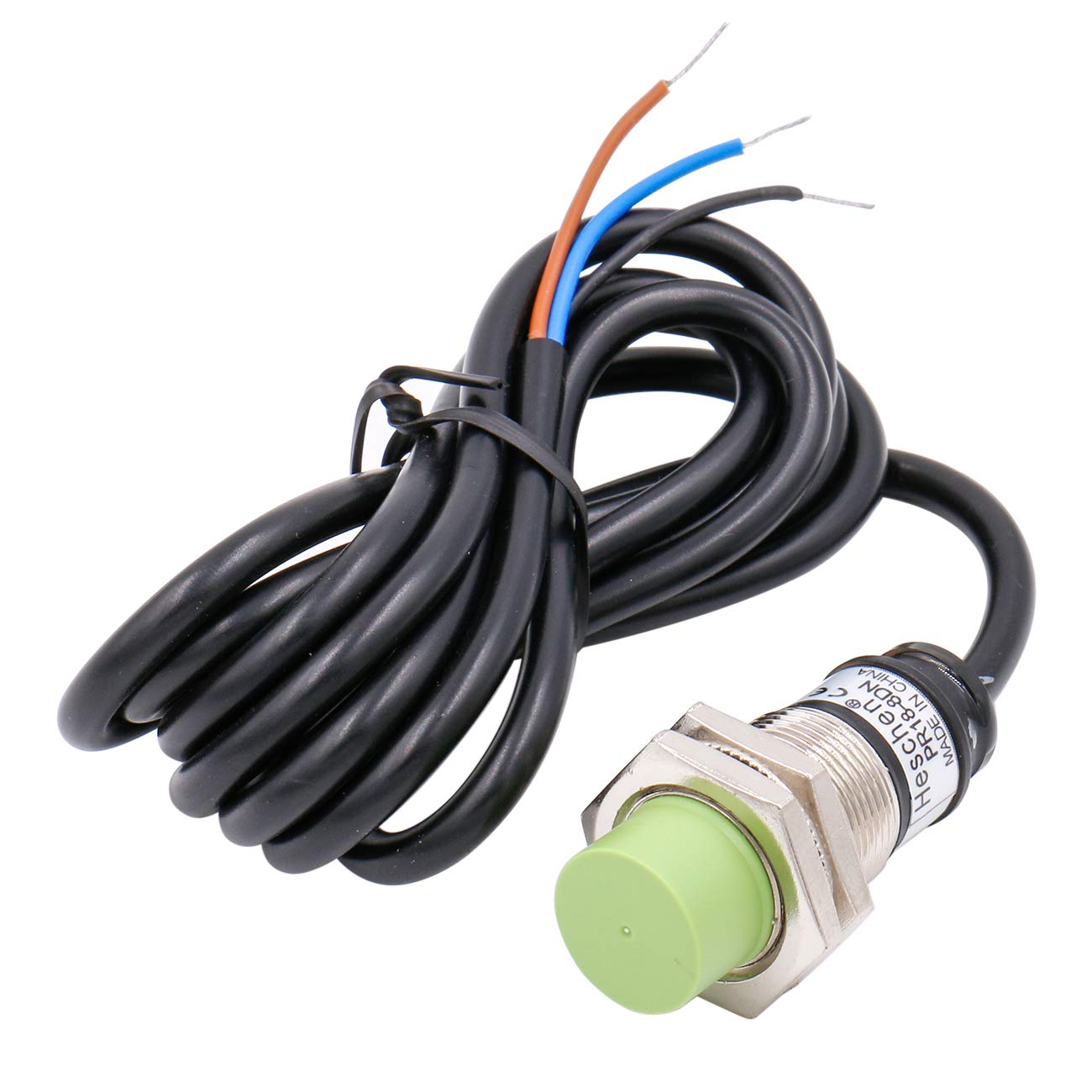 Heschen Inductive Proximity Sensor Switch PR18-8DN Cylindrical Type, 8mm Sensing, M18 Round, Non-Shielded, 12-24VDC 3-Wire, NPN NO(Normally Open) CE