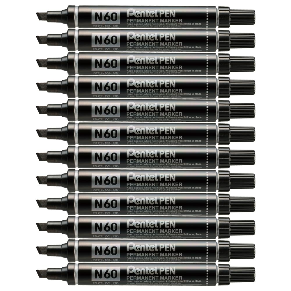 Pentel N60 Permanent Marker Chisel Tip Max.6mm Line Black Ref N60-A [Pack of 12]