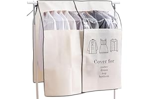 35.43x43.31" Clothing Rack Cover, Dustproof Non-Woven Fabric Garment Rail Cover with Hanging Pocket for Shirts Suit Coat Home