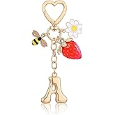 Matwsec Initial Bag Charm Strawberry Keychain Cute Strawberry Letter Keychain Alphabet a Purse Charms for Handbags Purse Women Girls Friends Christmas Birthday Gifts
