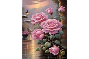 LWZAYS Flowers Diamond Painting Kits for Adults, Pink 5D DIY Full Drill Round Diamond Art Gems Vertical Perfect for Home Wall Decor 12x16Inch/30 * 40cm