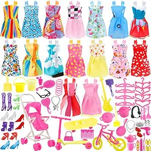JANYUN-Total-114pcs-16-Pack-Clothes-Party-Gown-Outfits-for-Doll-98pcs-Dolls-Accessories-Shoes-Bags-Necklace-Mirror-Hanger-Tableware