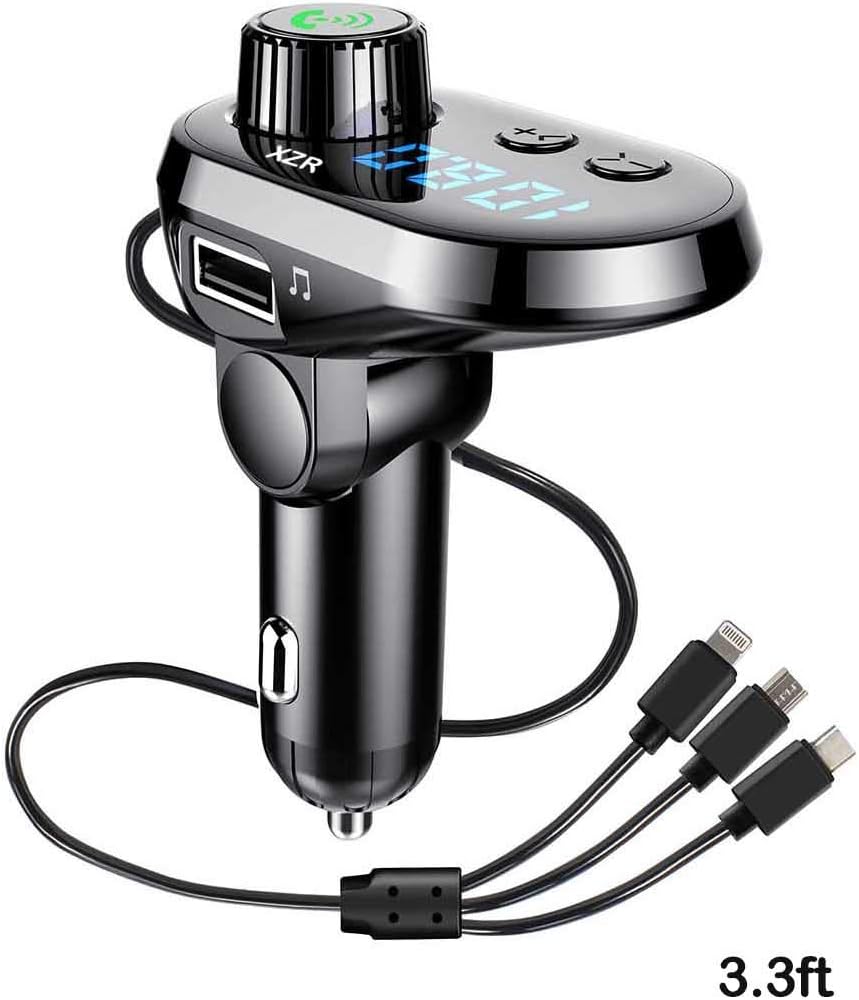 Bluetooth FM Transmitter for Car, Wireless Radio Adapter Car Kit with Fast Charger 3.1A, Support TF Card Slot USB Flash Drive and Handsfree Calling，with Lighting/Mirco/Type C Charging Port (Sliver-B)