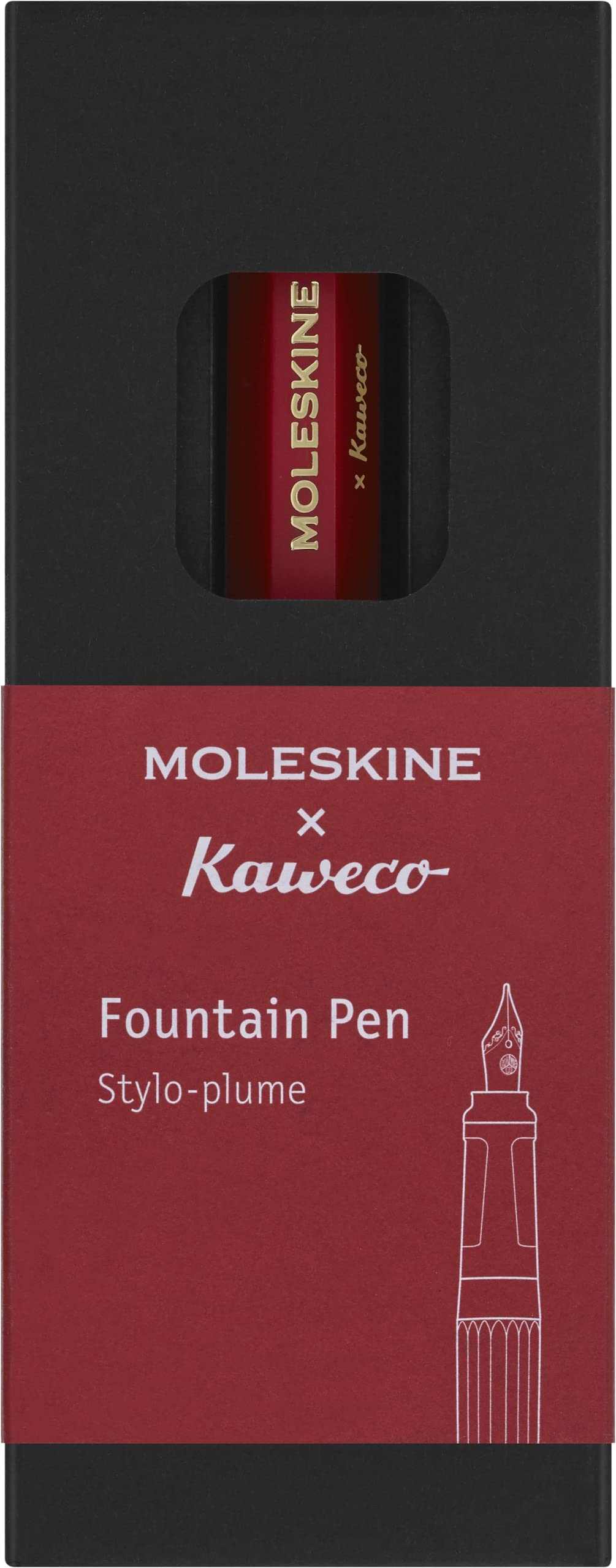 Moleskine x Kaweco Fountain Pen in ABS plastic With Gold-Plated Size M Nib for Writers, Note-Takers, Blue Ink Cartridge Included, Colour Red