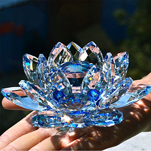 Gold Happy 80mm Quartz Crystal Lotus Flower Crafts Glass Paperweight Fengshui Ornaments Figurines Home Wedding Party Decor Gifts Souvenir