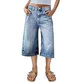 Flamingals Women's Ripped Mid Waist Straight Leg Capri Jeans